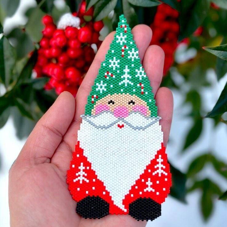 Beaded Christmas Gnome Ornament Craft