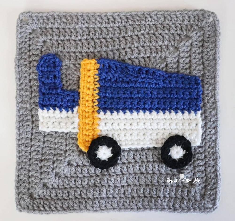Blue Truck Crochet Applique Square