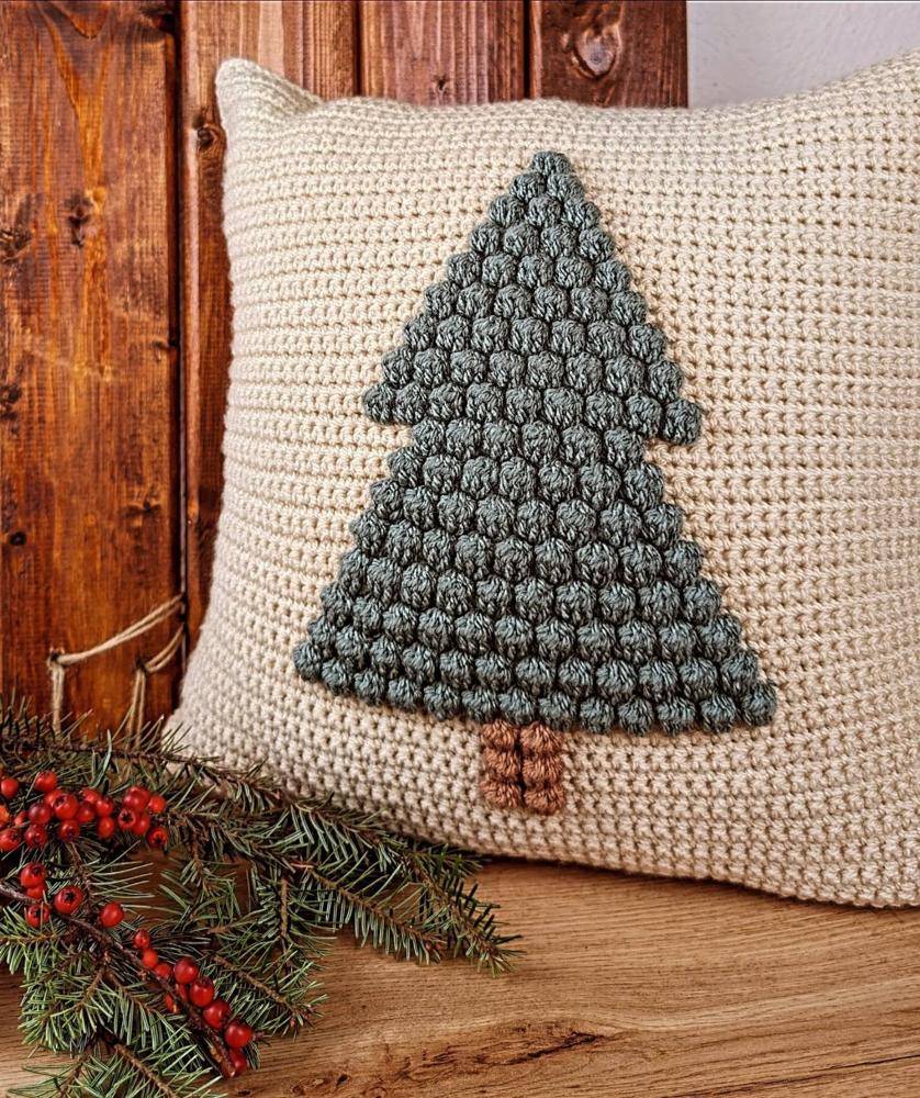 Bobble Stitch Christmas Tree Crochet Pillow