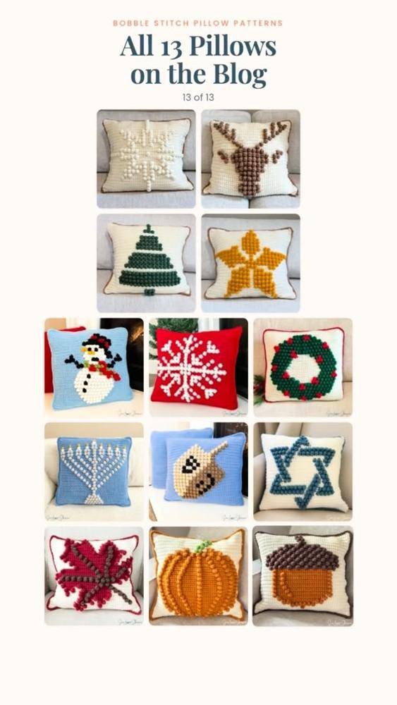 Bobble Stitch Holiday Crochet Pillow Collection