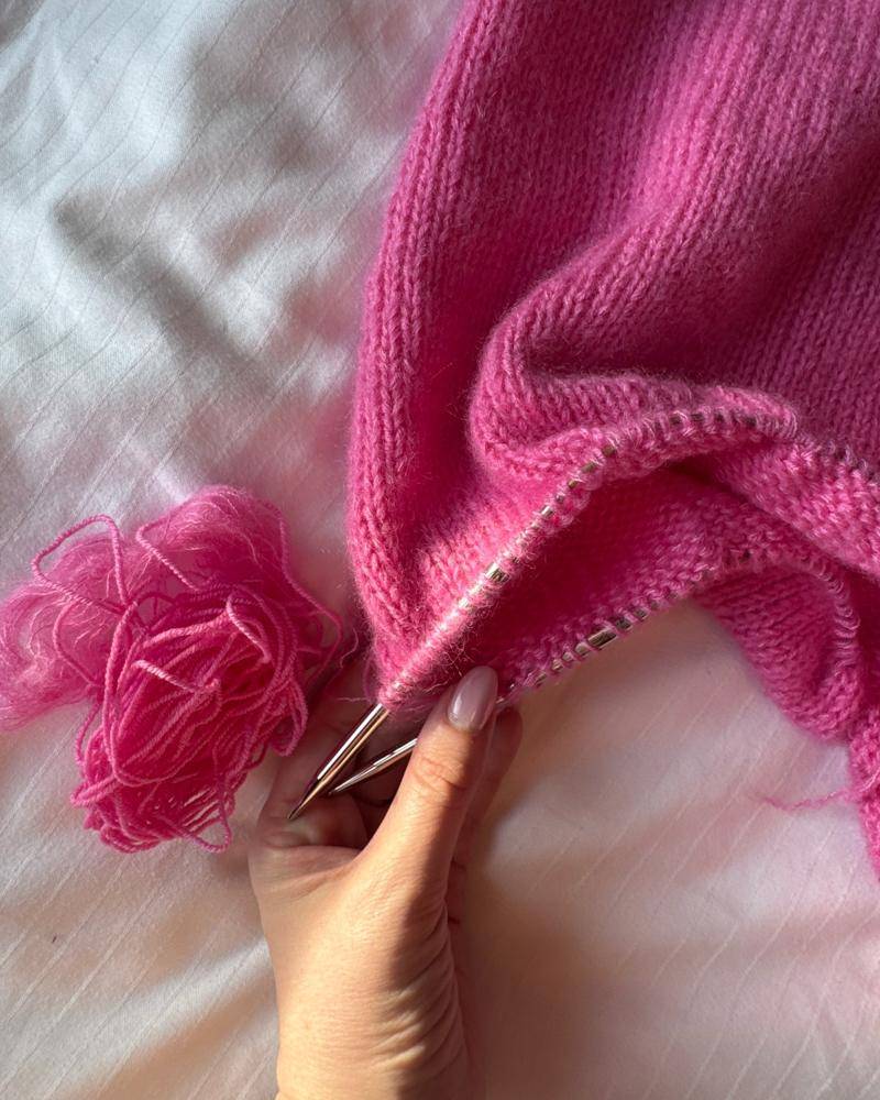 Bright Pink V-Neck Sweater Knitting Project