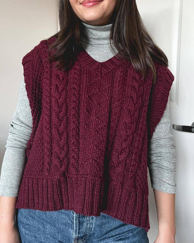 Cable Knit V-Neck Sleeveless Sweater Vest