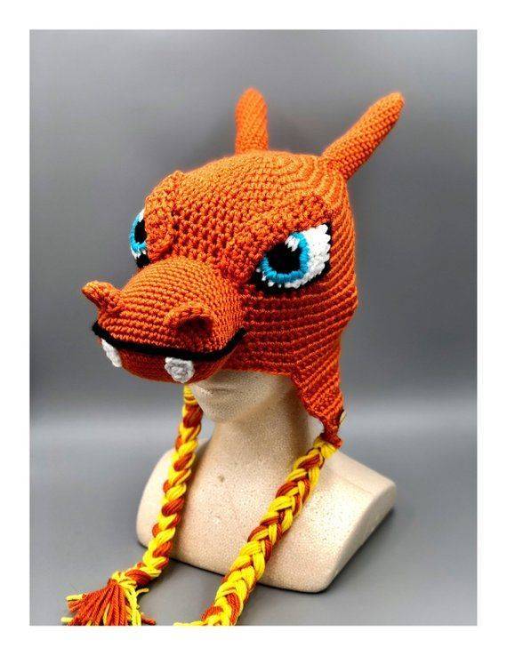 Charizard Inspired Crochet Beanie