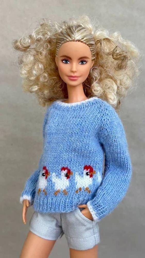 Charming Chicken Intarsia Knit Barbie Sweater