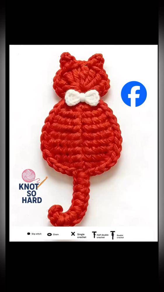 Charming Crochet Cat Applique with Bowtie Accent