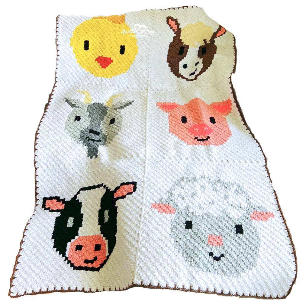 Charming Crochet Farm Animal Blanket
