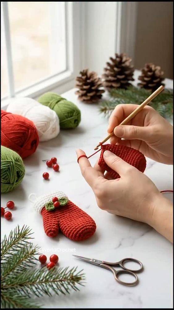 Charming Crochet Mitten Christmas Ornament