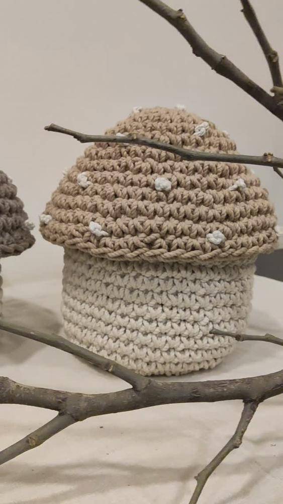Charming Crochet Mushroom Basket Decor