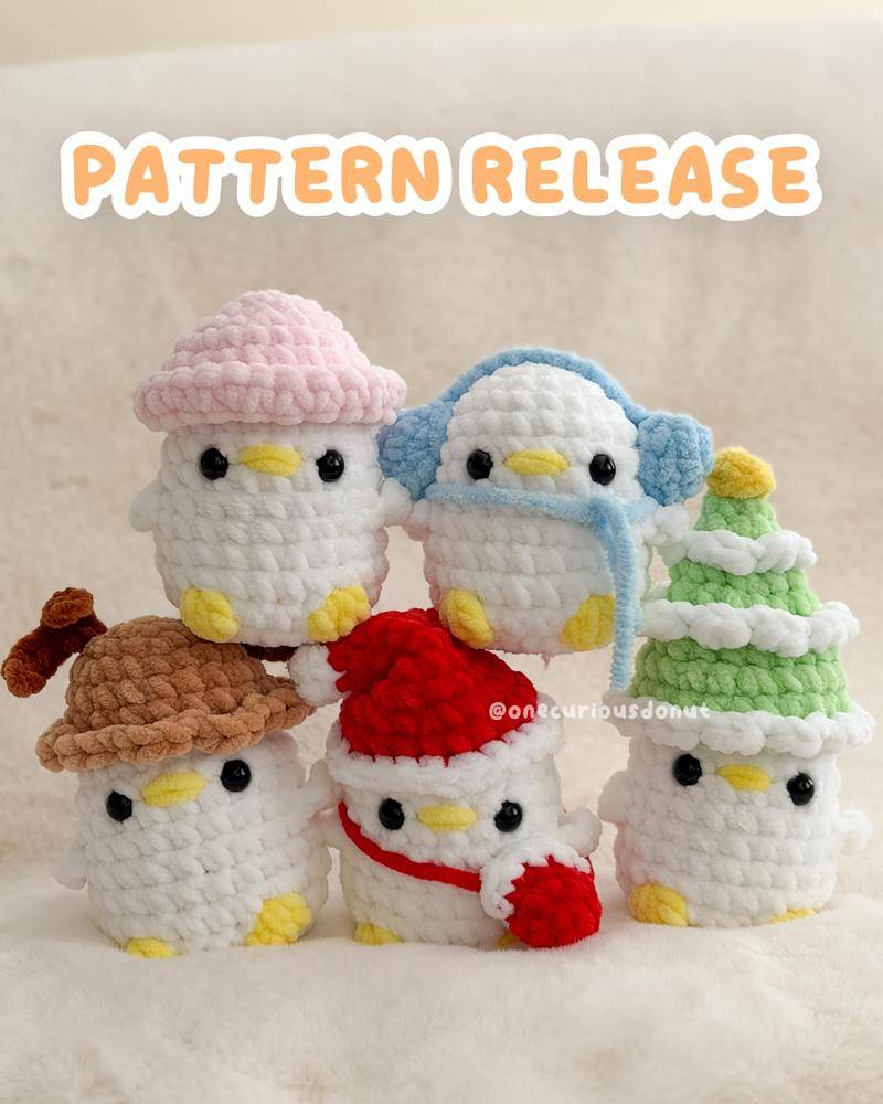 Charming Crochet Penguin Amigurumi with Festive Hats