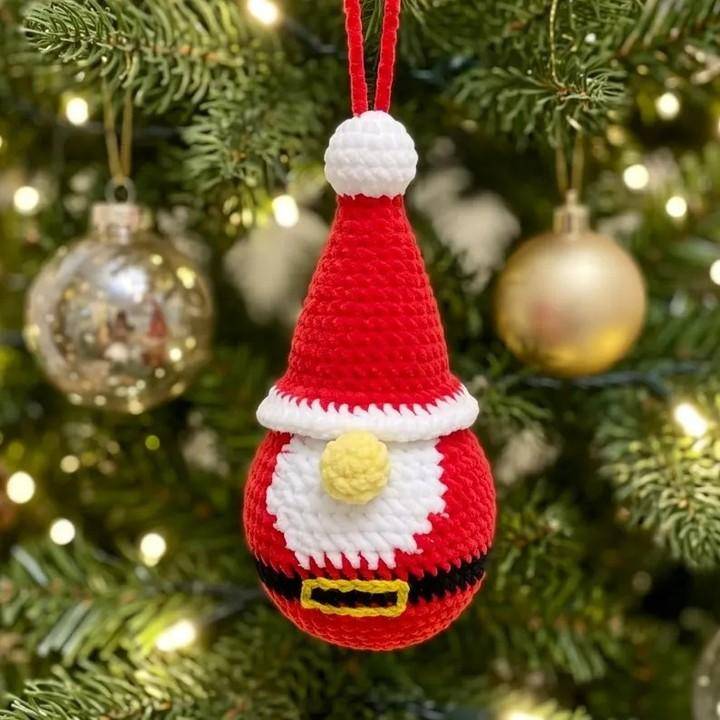 Charming Crochet Santa Gnome Ornament
