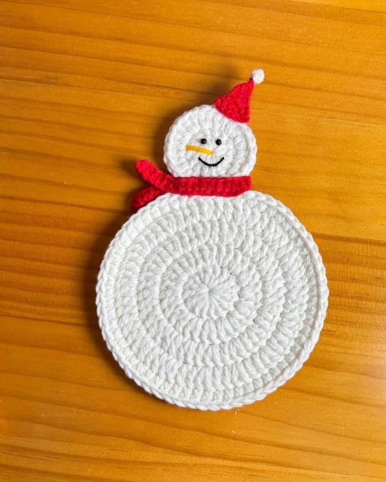 Charming Crochet Snowman Christmas Coaster