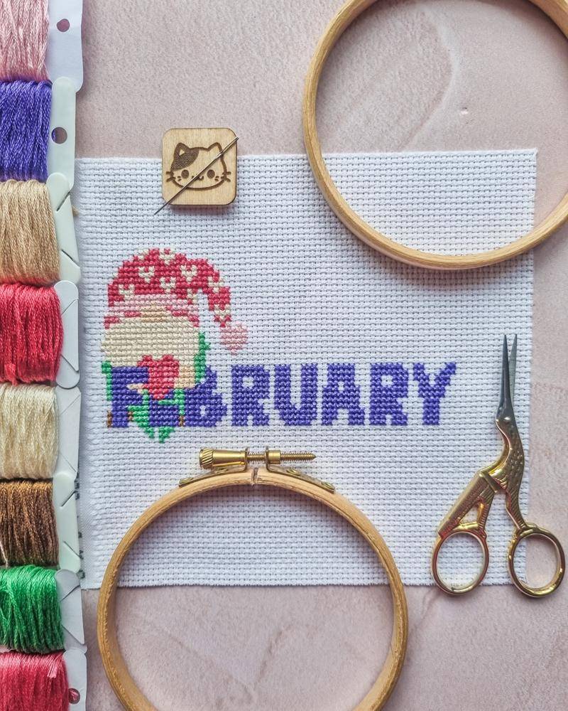 Charming Cross Stitch Gnome for February