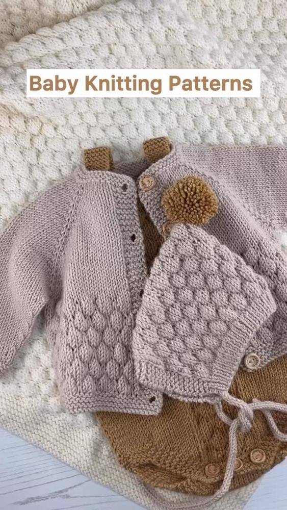 Charming Knitted Baby Sweater and Bonnet Set