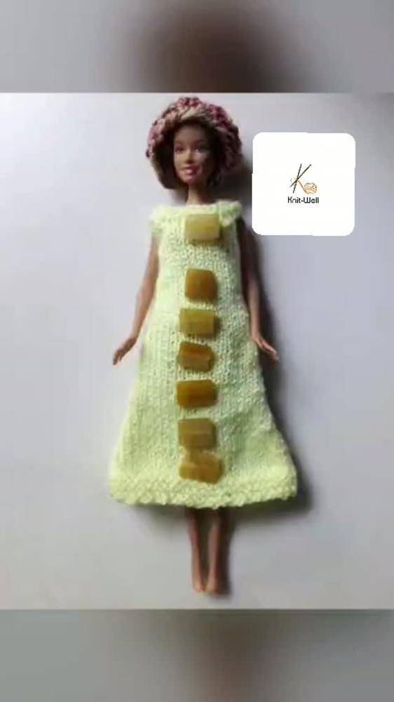 Charming Knitted Barbie Dress with Button Accents