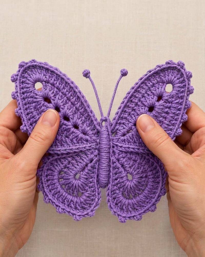 Charming Purple Crochet Butterfly Applique