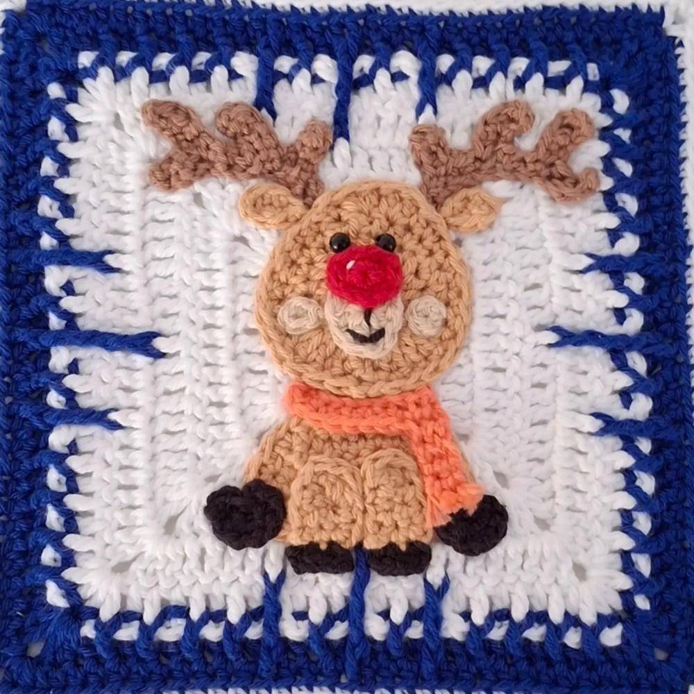 Charming Reindeer Crochet Appliqué Square