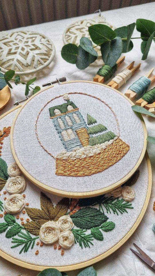 Charming Winter Snow Globe Embroidery Hoop Art
