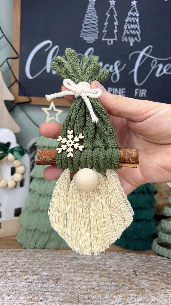 Charming Yarn and Cinnamon Stick Christmas Gnome Ornament