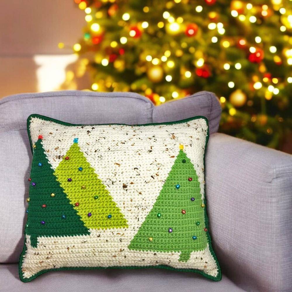 Christmas Tree Crochet Pillow Cover