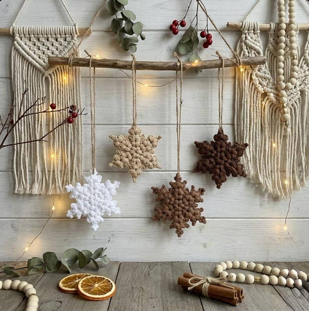 Chunky Crochet Snowflake Ornaments