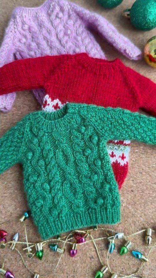 Chunky Knit Doll Sweaters with Cable and Bobble Details