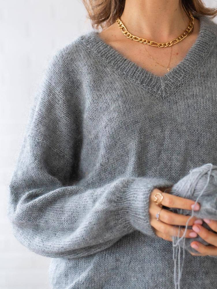 Classic Grey V-Neck Knit Sweater