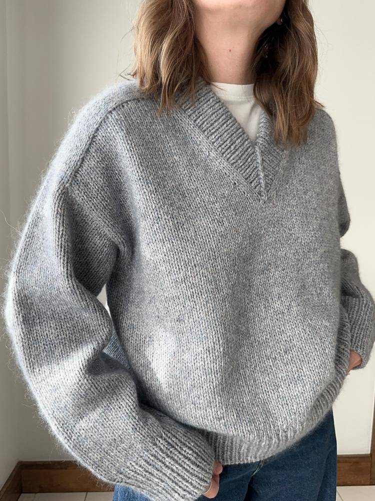 Classic Grey V-Neck Knit Sweater