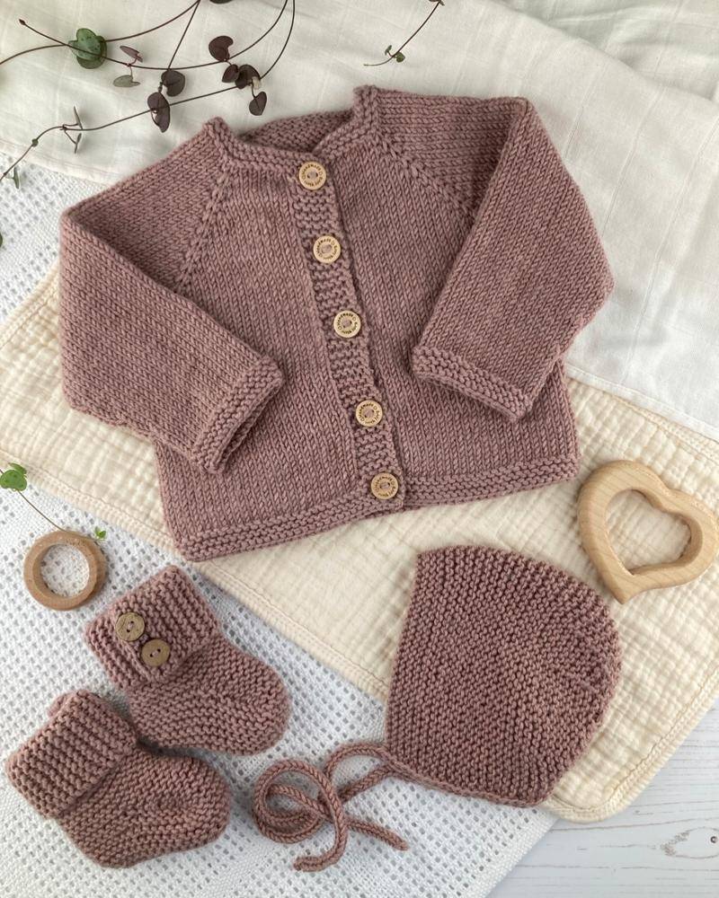 Classic Knit Baby Cardigan and Bonnet Set