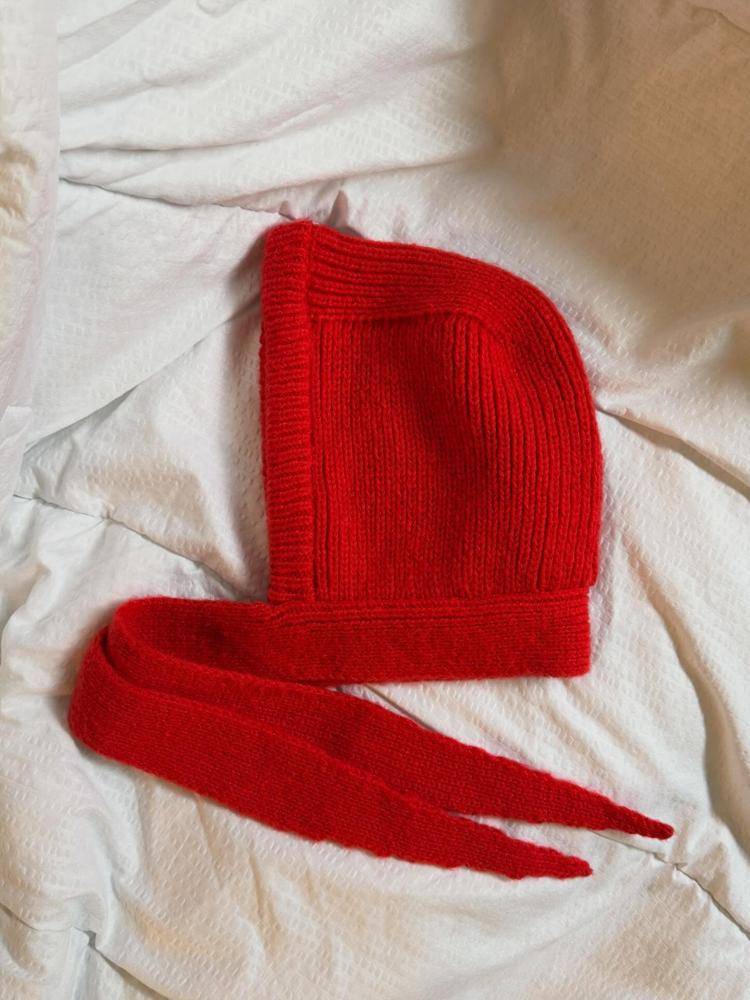 Classic Red Knitted Balaclava with Ties