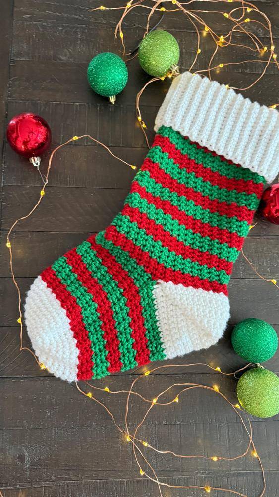 Classic Striped Crochet Christmas Stocking