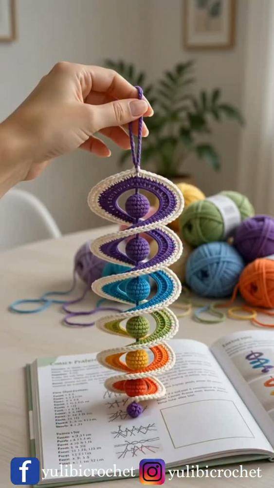 Colorful Crochet Spiral Hanging Decor