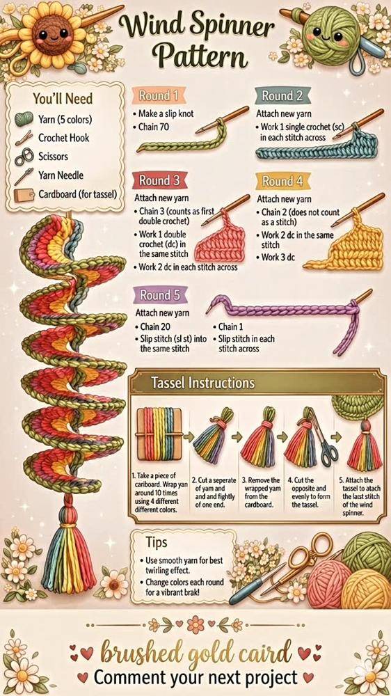 Colorful Crochet Spiral Wind Spinner Project
