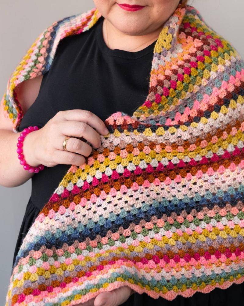 Colorful Granny Stripe Crochet Shawl