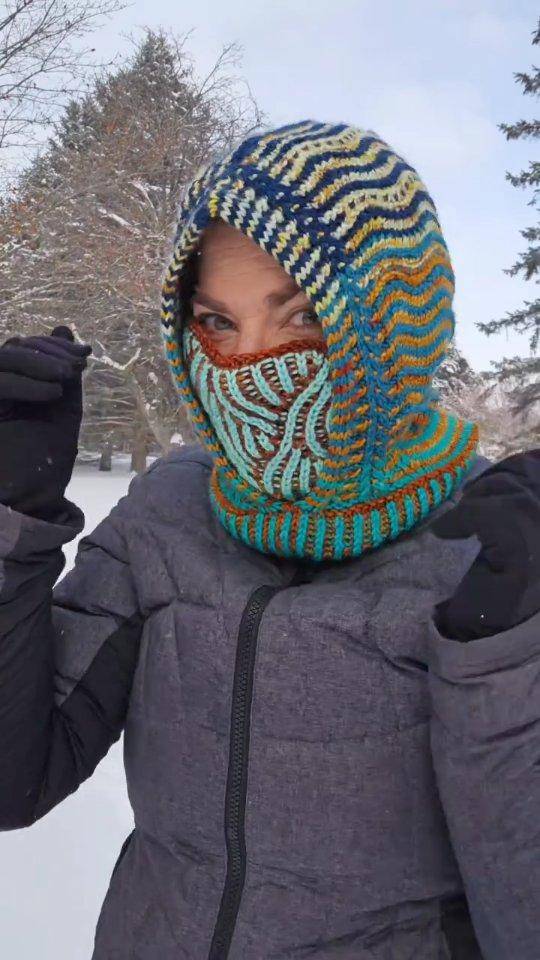 Colorful Knit Balaclava with Cable Detail