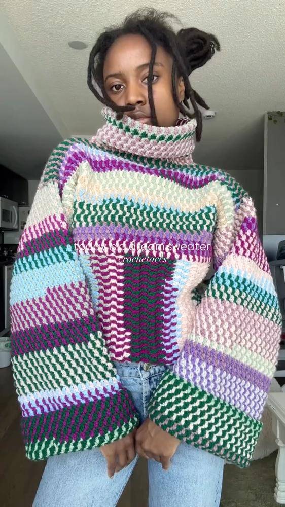Colorful Striped Crochet Turtleneck Sweater Project