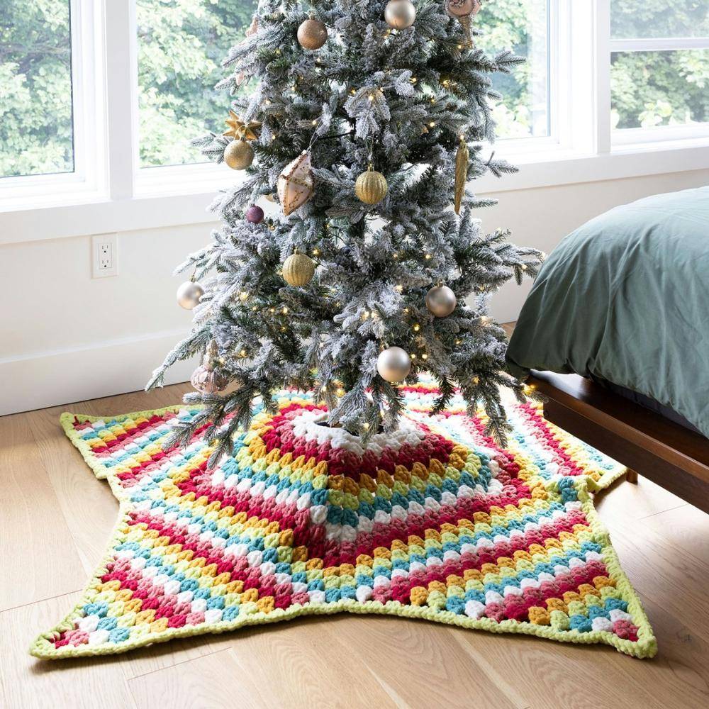 Colorful Striped Star Crochet Tree Skirt