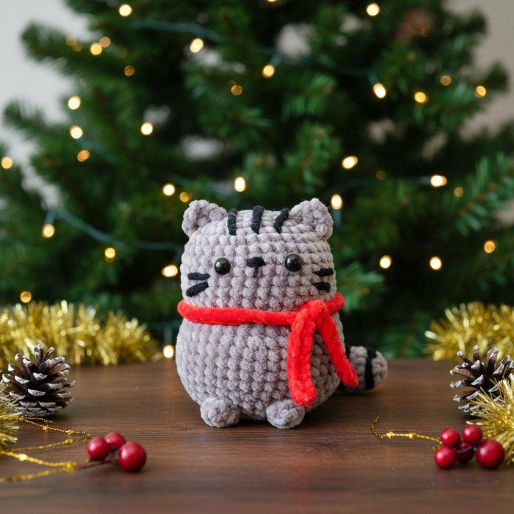 Cozy Amigurumi Cat Christmas Ornament