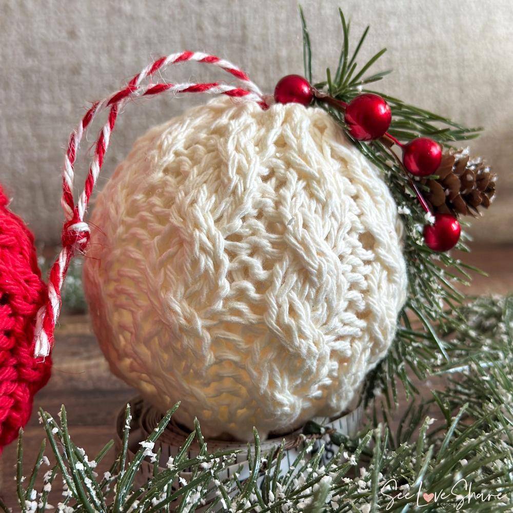 Cozy Cable Knit Crochet Christmas Ornament