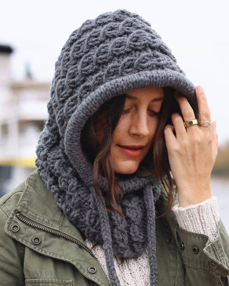 Cozy Cabled Crochet Hooded Scarf
