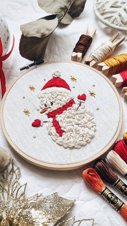 Cozy Chain Stitch Snowman Embroidery Hoop Art