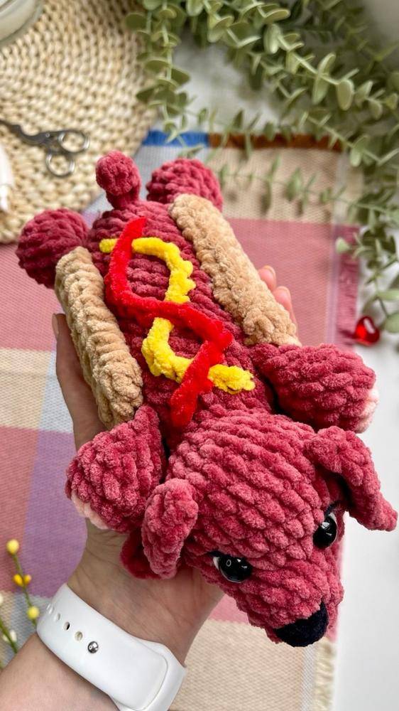 Cozy Chenille Crochet Hot Dog Dog Plushie