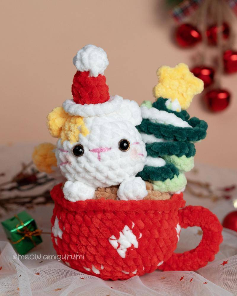 Cozy Crochet Cat in a Christmas Mug Amigurumi