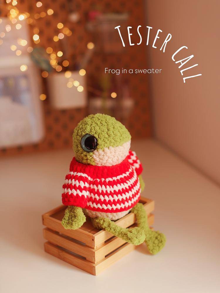 Cozy Crochet Frog Amigurumi in a Striped Sweater