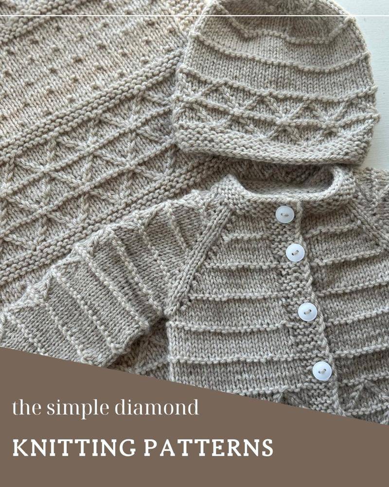 Cozy Diamond Knit Baby Cardigan and Hat Set