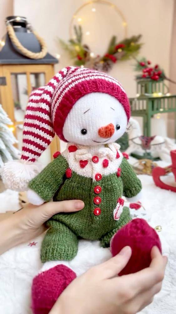 Cozy Knitted Snowman Doll for Winter Decor