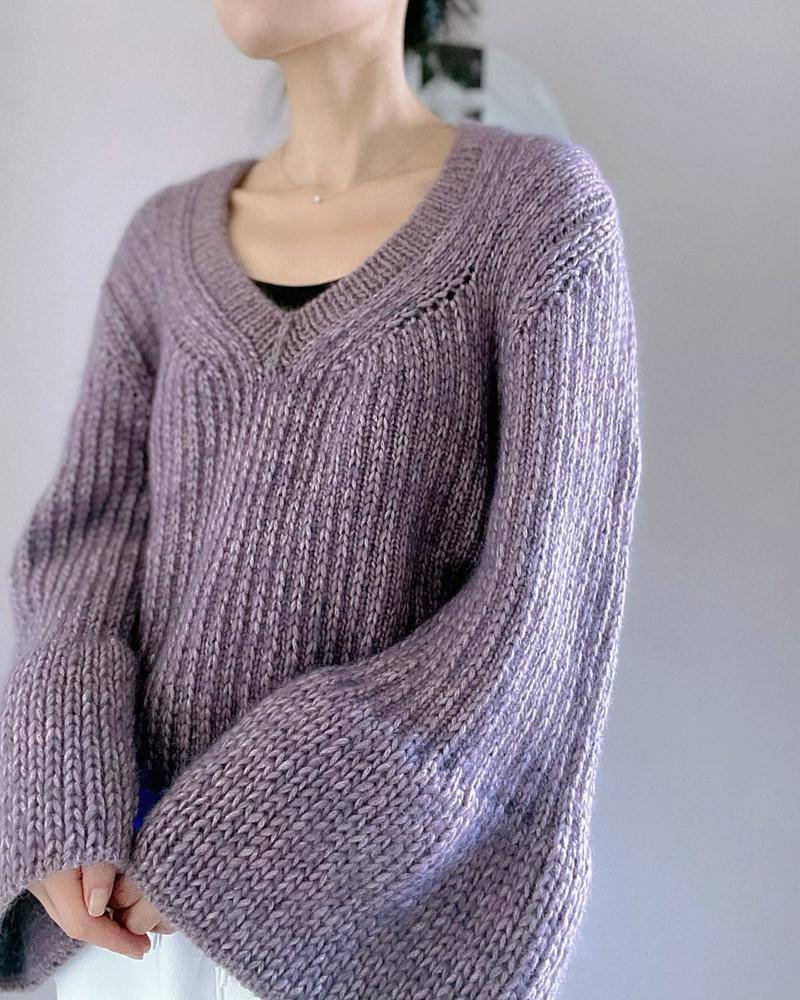 Cozy Lavender V-Neck Knit Sweater