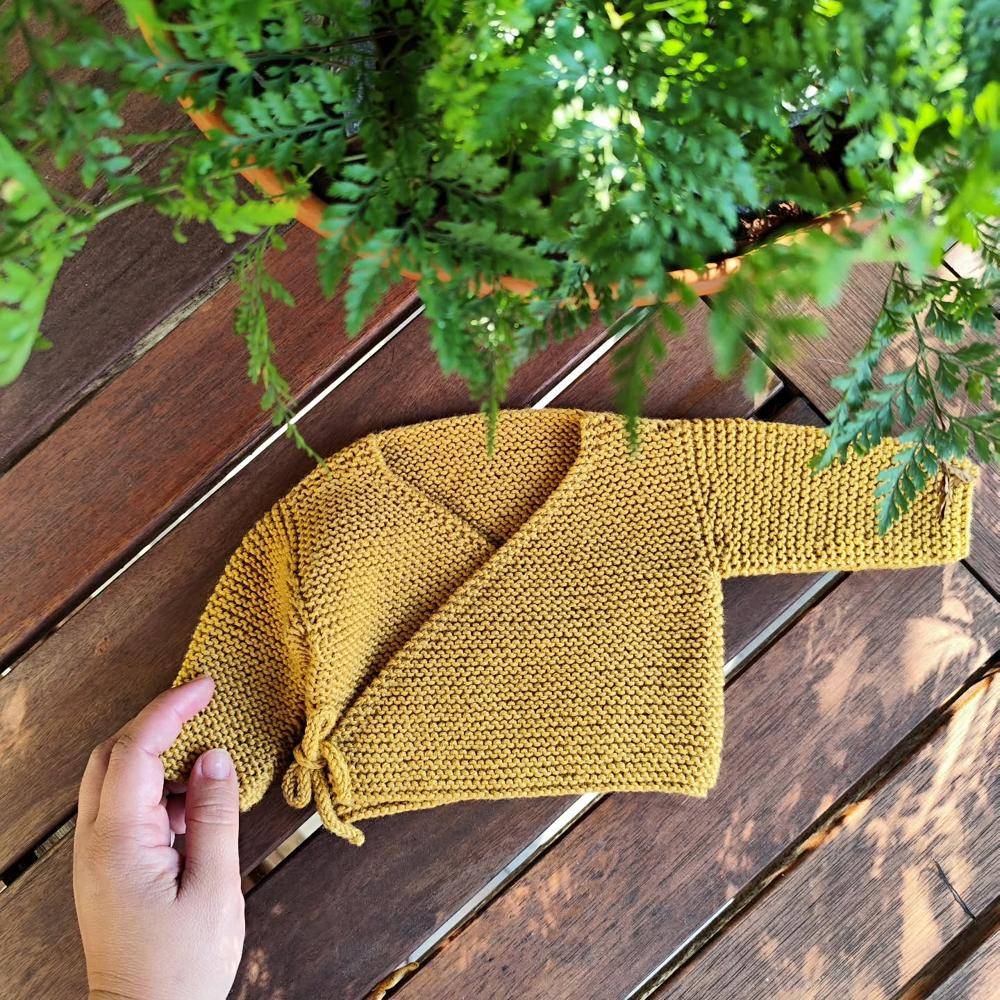 Cozy Mustard Yellow Knitted Baby Wrap Cardigan