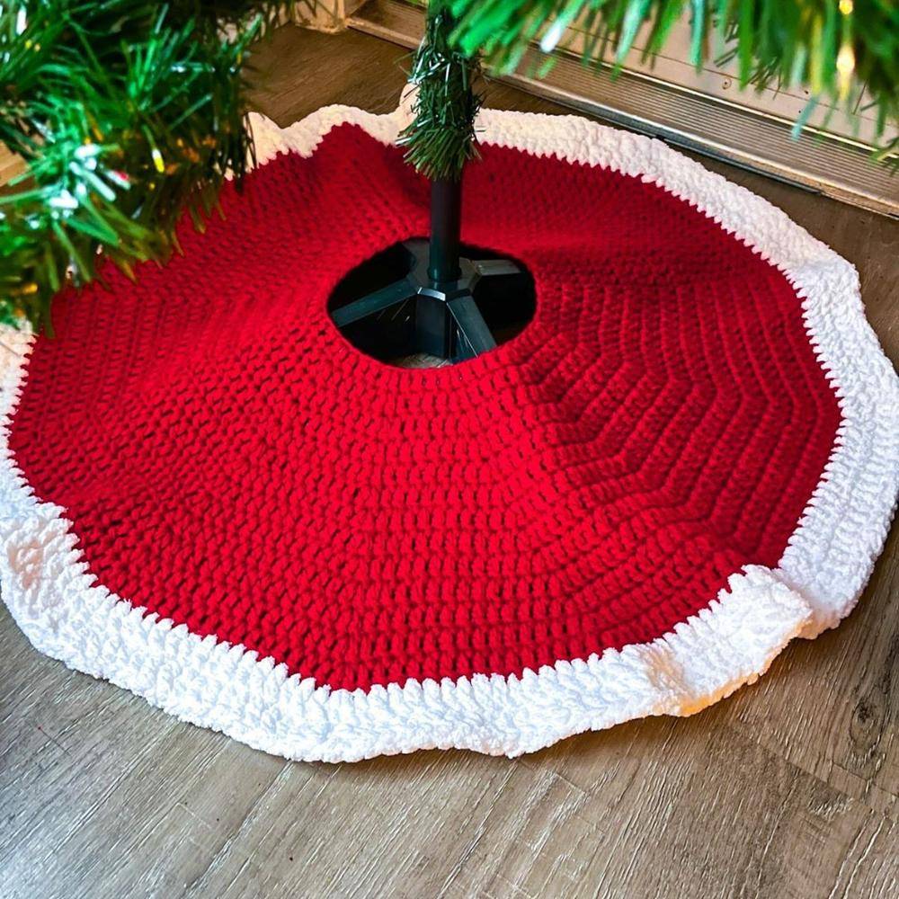 Cozy Red and White Crochet Christmas Tree Skirt
