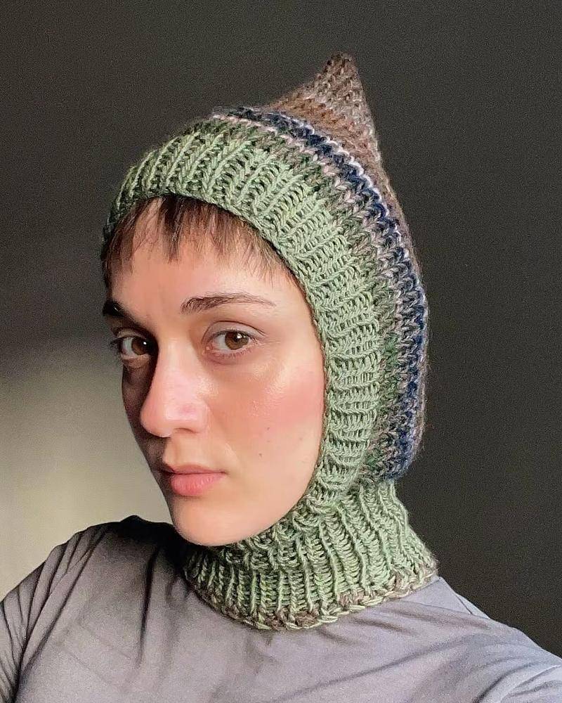 Cozy Striped Knitted Balaclava with a Pointed Top