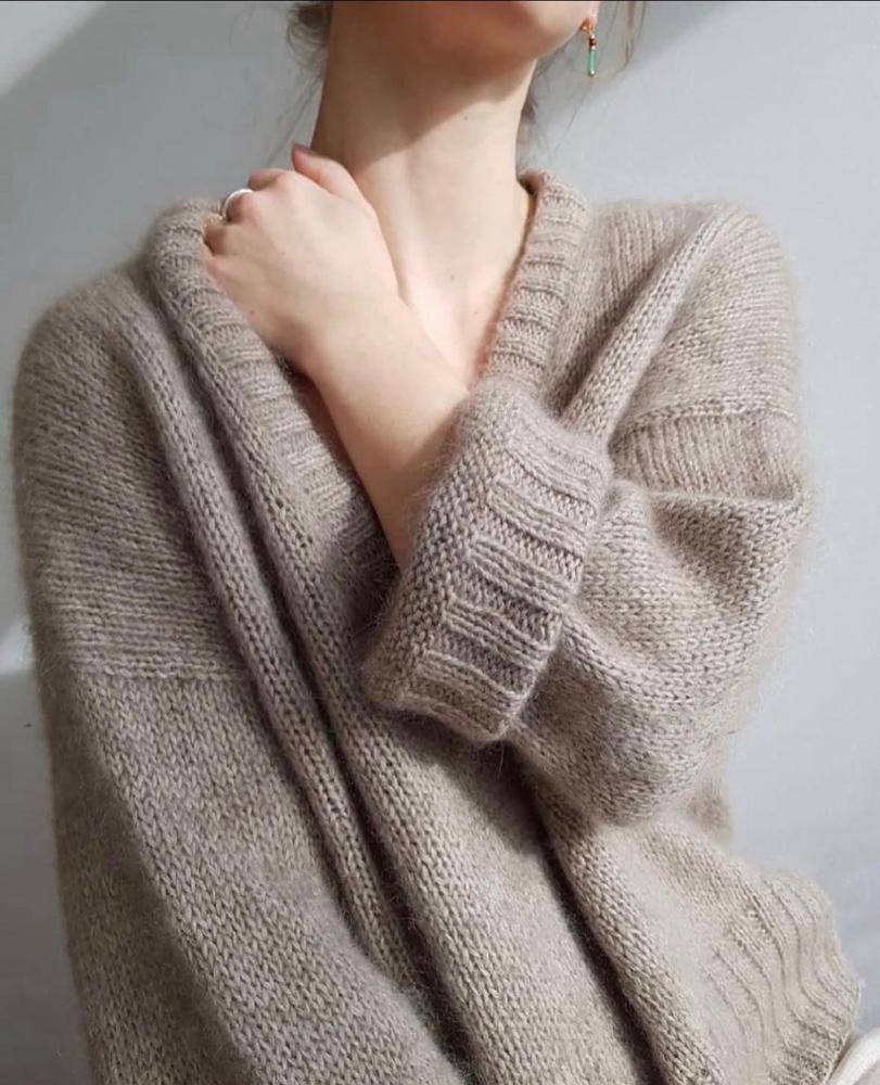 Cozy V-Neck Knit Sweater with Textured Sleeves